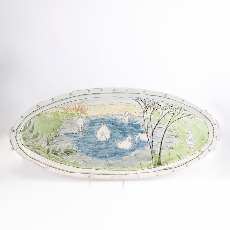 Large Ellipse Platter with Ducks in Pond from Donna McGee at Pinch in Northampton, MA