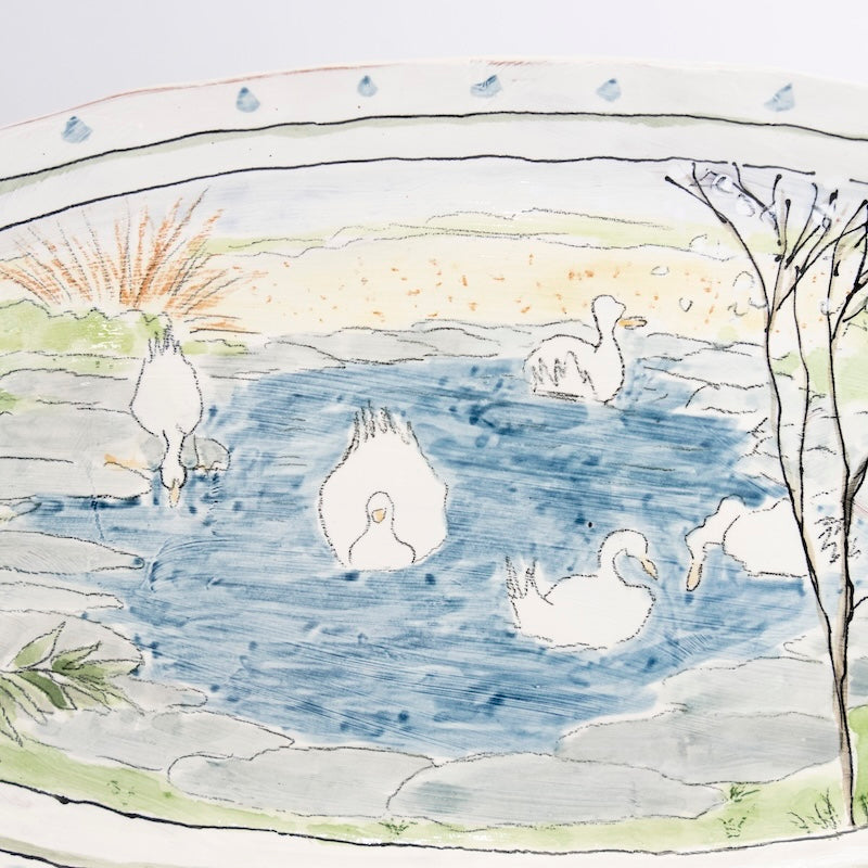 Large Ellipse Platter with Ducks in Pond from Donna McGee at Pinch in Northampton, MA