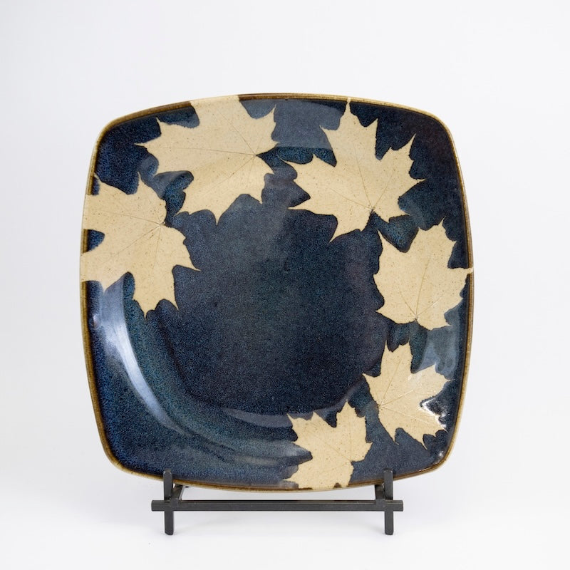 Large Square Plate in Dark Blue Glaze with Maple from Kaleidoscope Pottery at Pinch in Northampton, MA