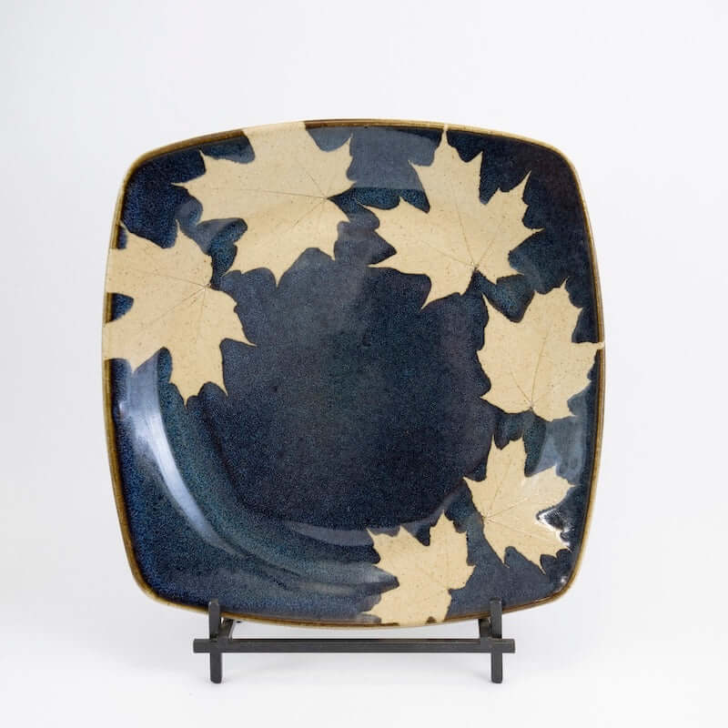 Large Square Plate in Dark Blue Glaze with Maple from Kaleidoscope Pottery at Pinch in Northampton, MA