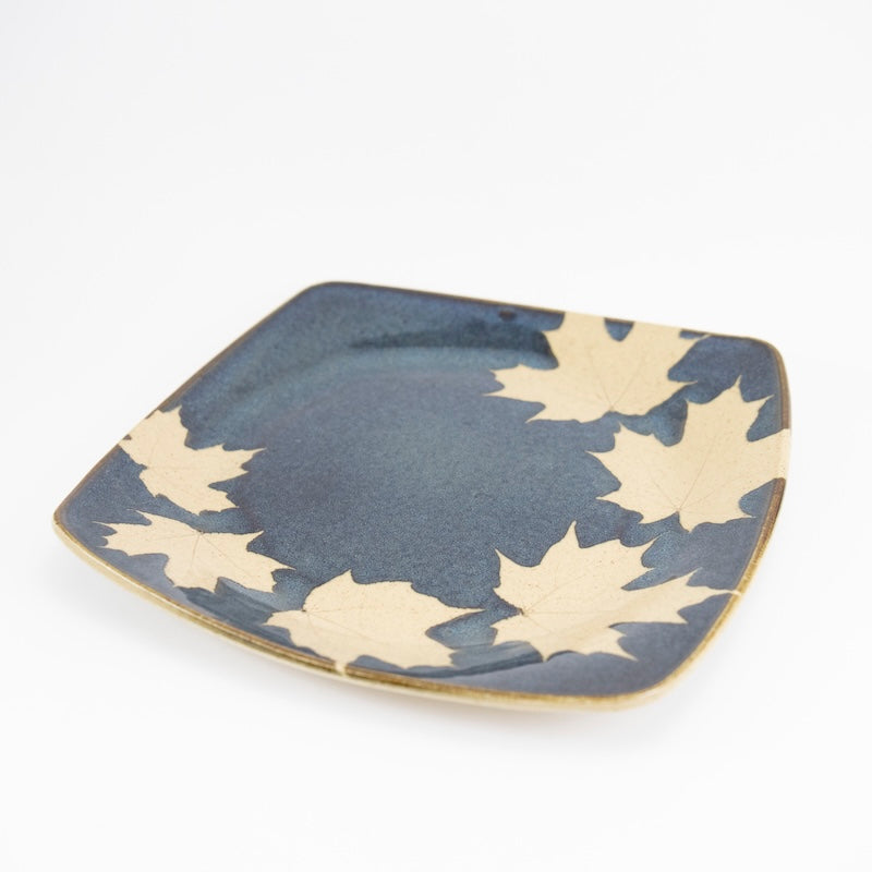 Large Square Plate in Dark Blue Glaze with Maple from Kaleidoscope Pottery at Pinch in Northampton, MA