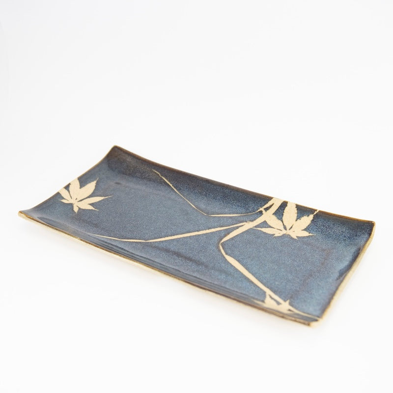 Medium Rectangle Platter in Dark Blue with Grass from Kaleidoscope Pottery at Pinch in Northampton, MA