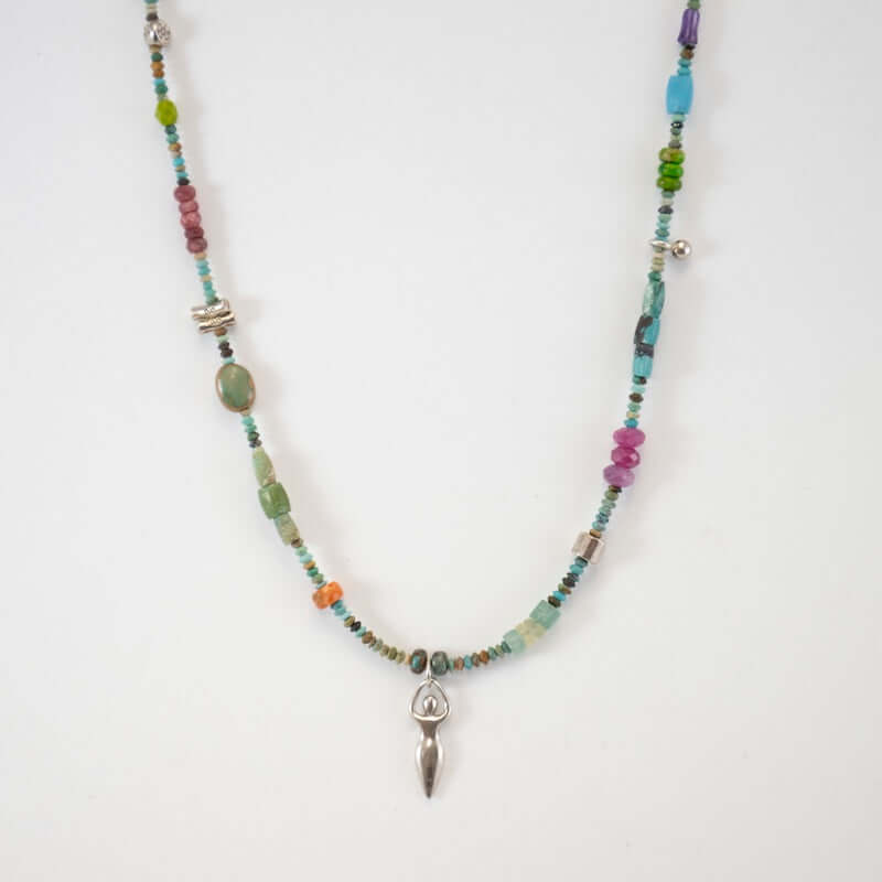 Turquoise Necklace with Silver Spiral Goddess at PINCH