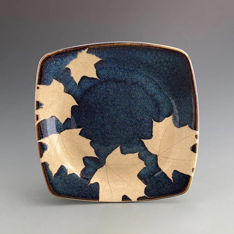 Large Square Plate in Dark Blue Glaze with Maple from Kaleidoscope Pottery at Pinch in Northampton, MA