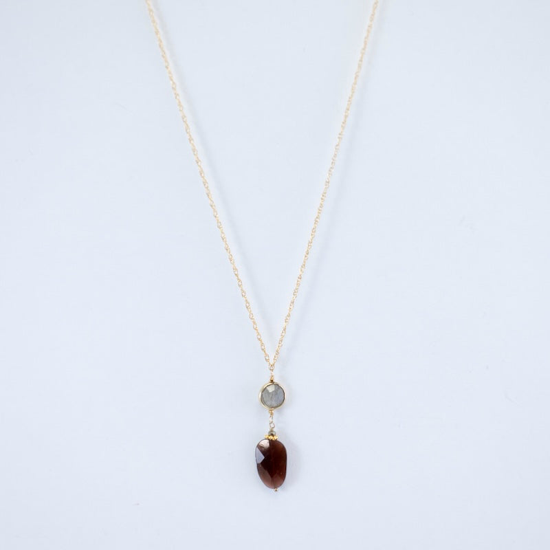 Gold Fill Garnet & Labradorite Double Drop Necklace