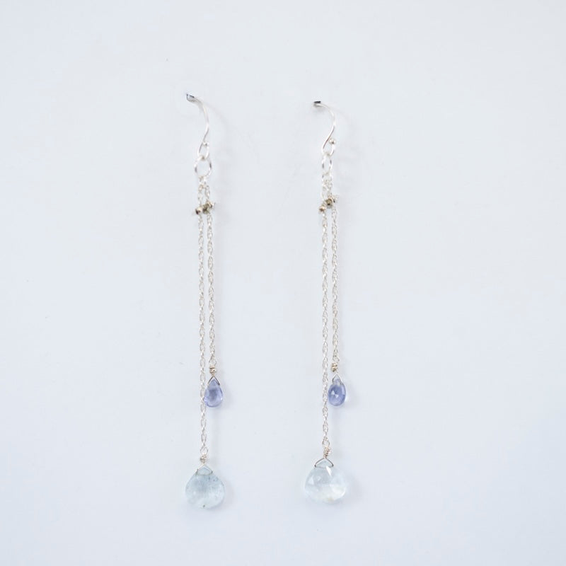 Sterling Silver Blue Topaz & Iolite Thread Earrings