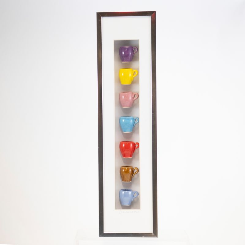 4x16 Vertical Shadowbox with Multicolor Mugs in a Silver Frame