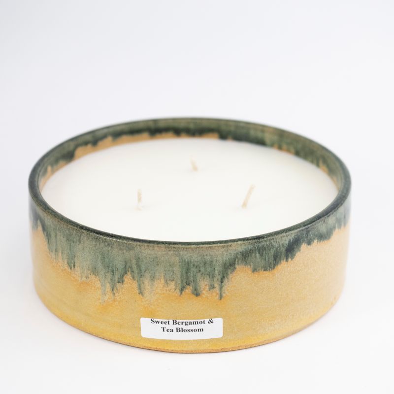 Triple Wick Ceramic Bergamot Candle in Honeybee Glaze