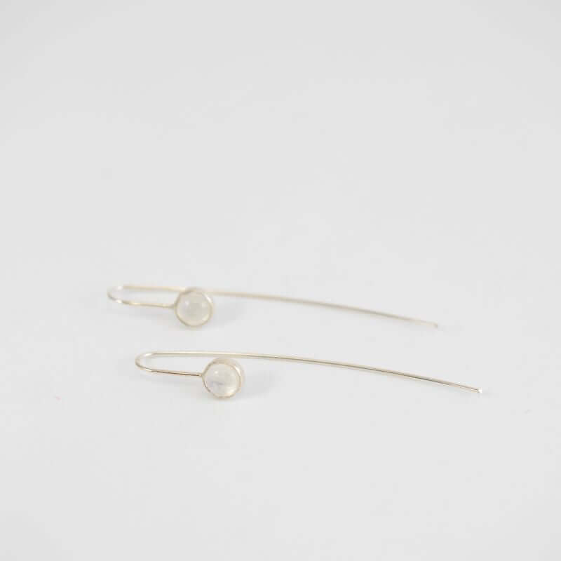 Fishhook Earrings with Rainbow Moonstone at PINCH