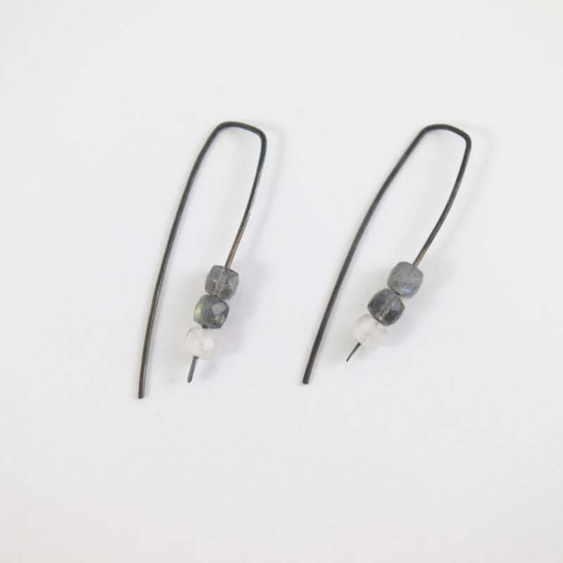 Labradorite and Moonstone Long Hook Earrings