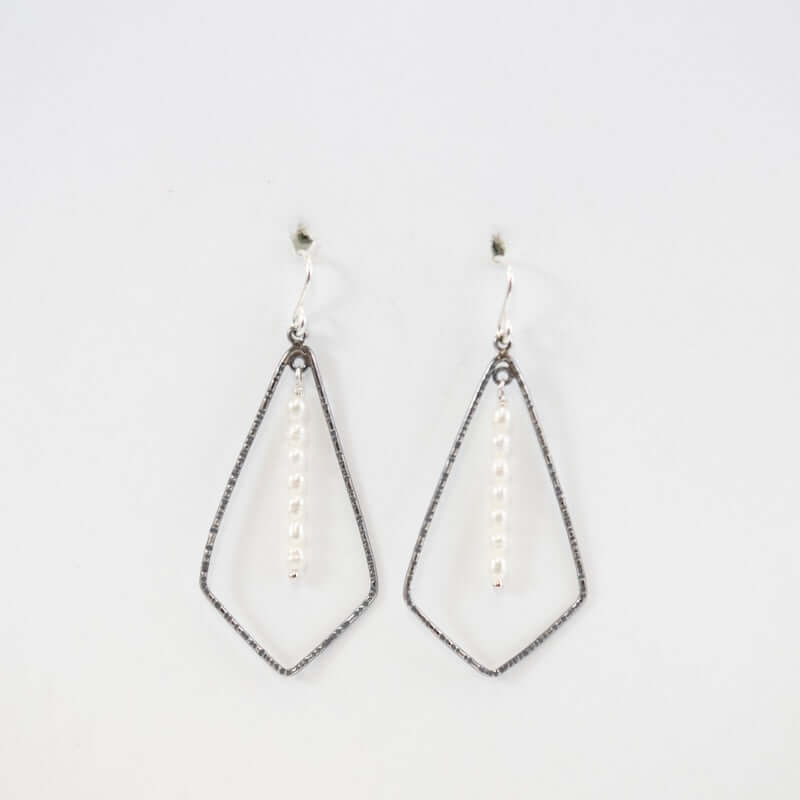 Diamond Stone Stack Pearl Earrings