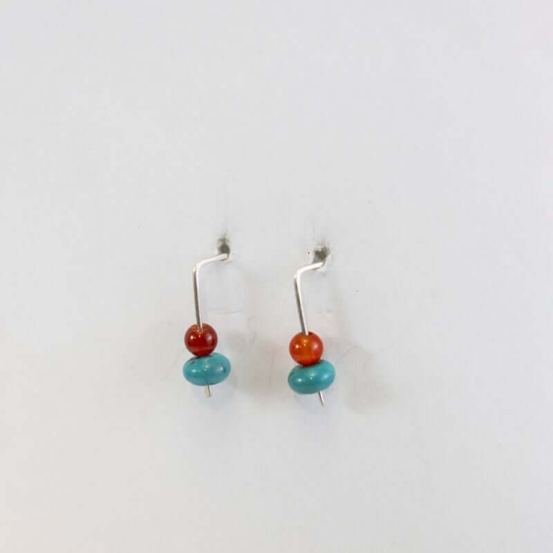 Turquoise and Carnelian Mid Hook Earrings