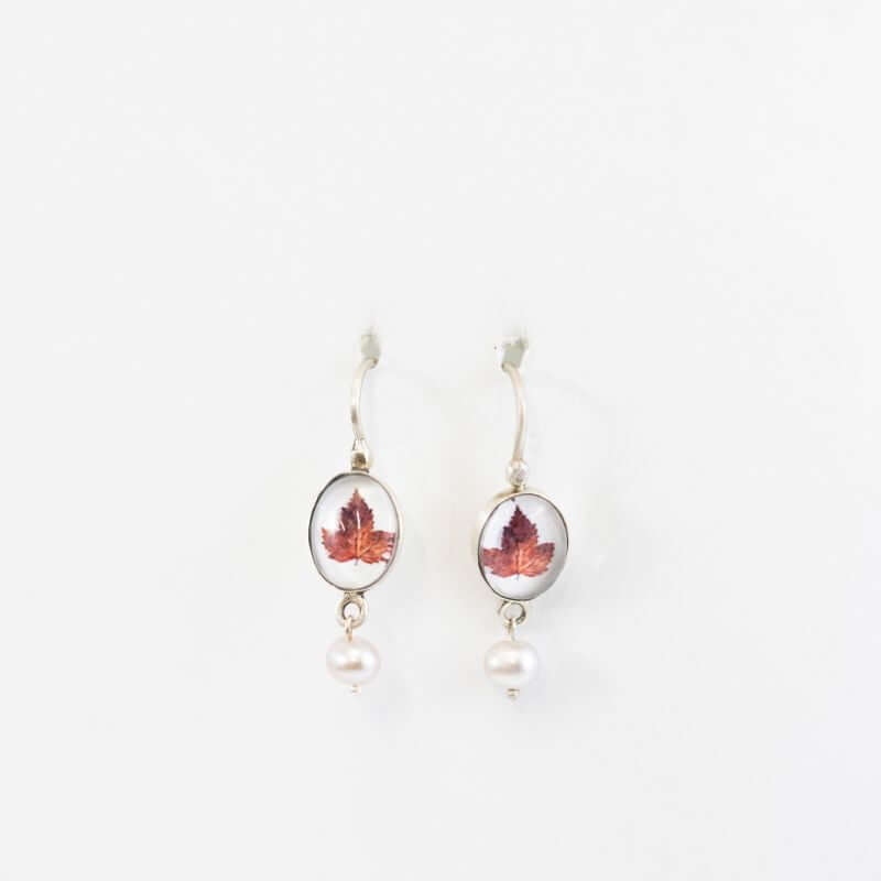 Red Leaf Earrings with Pearls