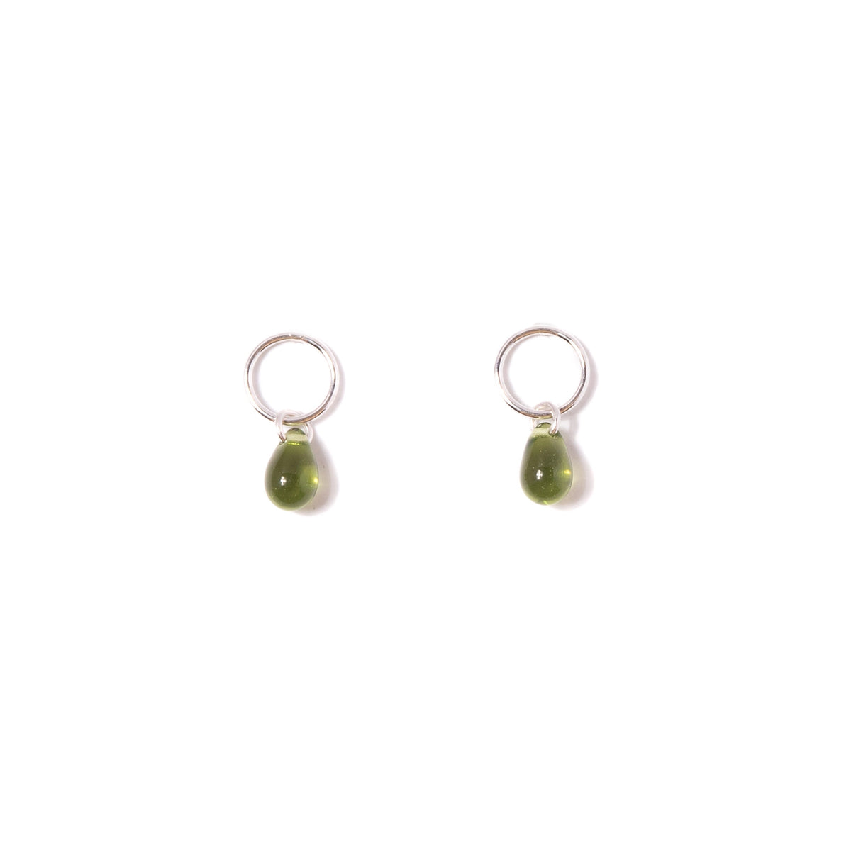Olive Glass Teardrop Stud Earrings in Sterling Silver