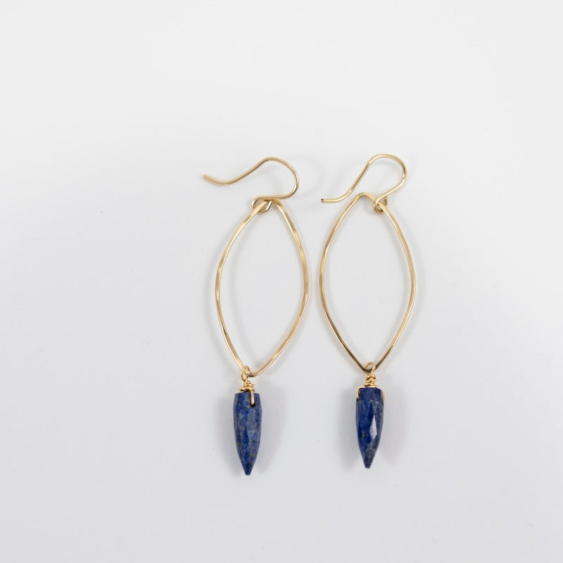 Large Shield Earrings in Gold-Fill with Lapis Spike from Mary Risley at Pinch in Northampton, MA