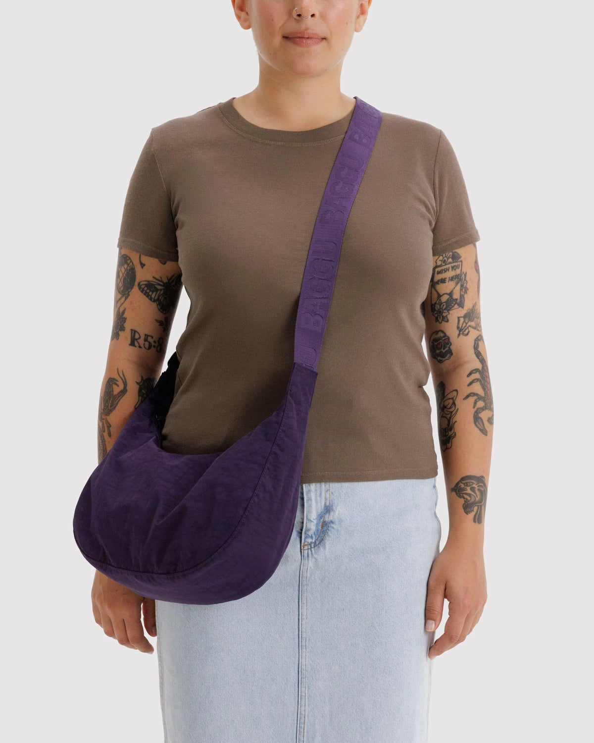 Medium Nylon Crescent Bag in Fig