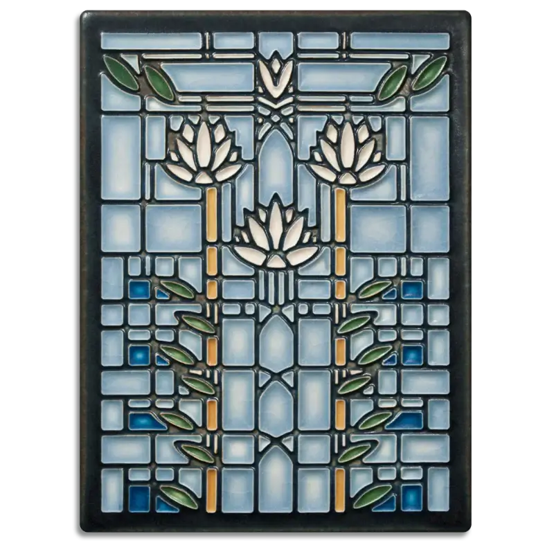 Waterlilies 6x8 Tile in Light Blue from Motawi Tileworks at Pinch in Northampton, MA