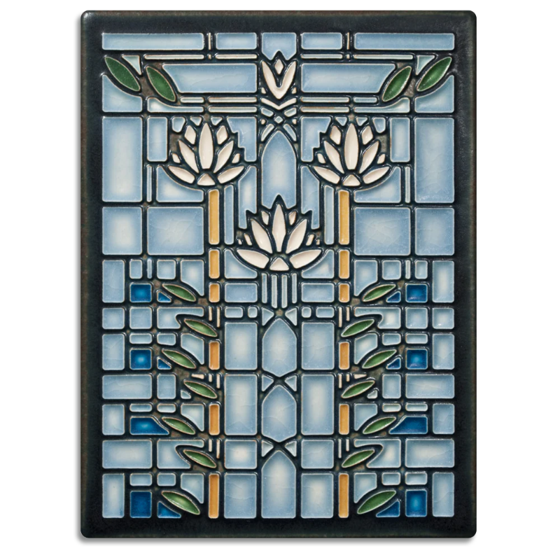 Waterlilies 6x8 Tile in Light Blue from Motawi Tileworks at Pinch in Northampton, MA