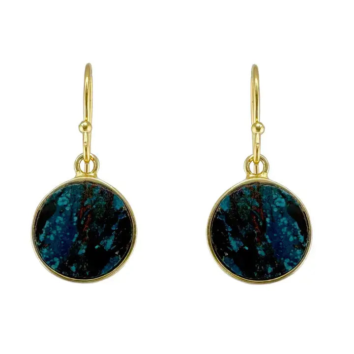 Chyrsocolla Coin Earrings in Gold Vermeil at PINCH