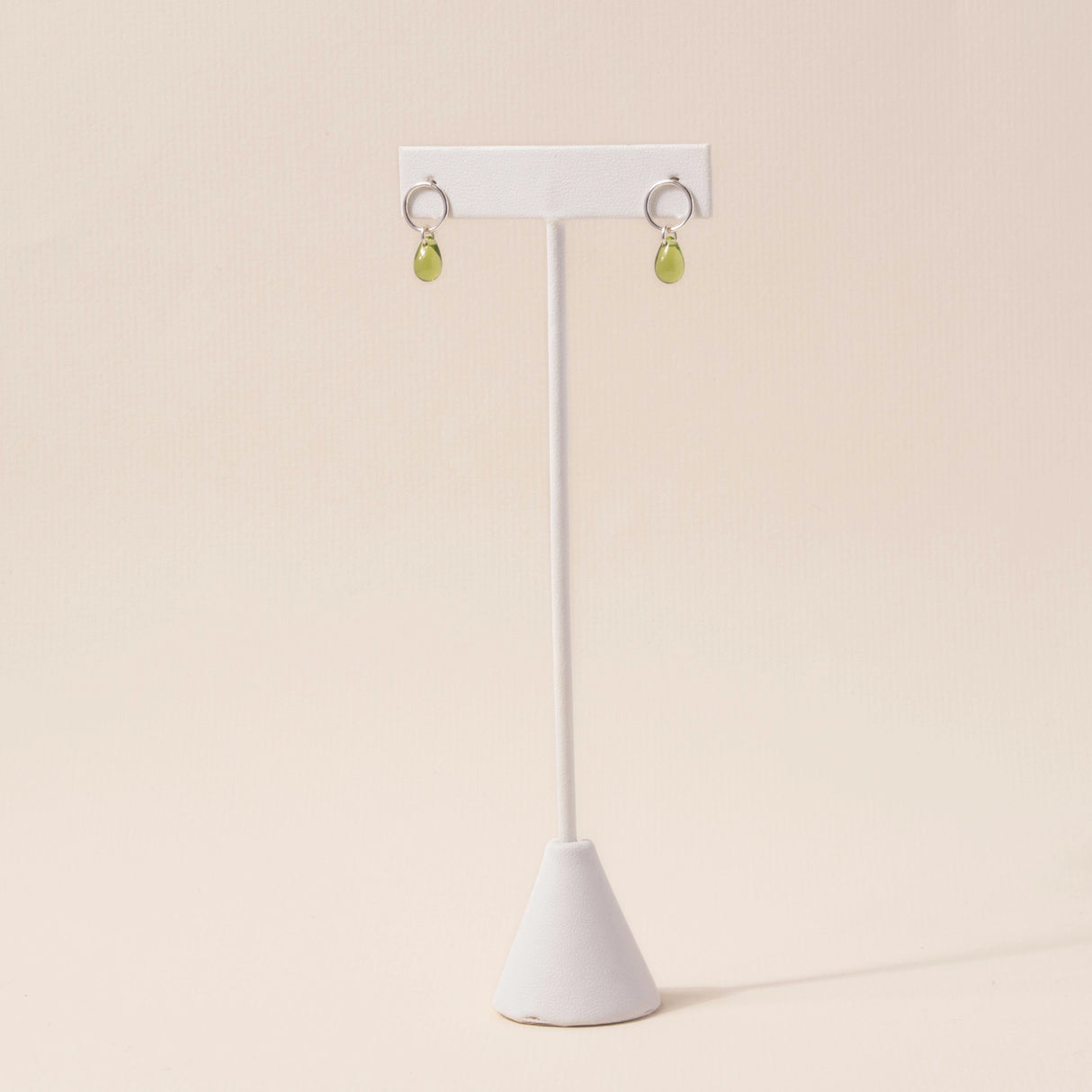 Olive Glass Teardrop Stud Earrings in Sterling Silver