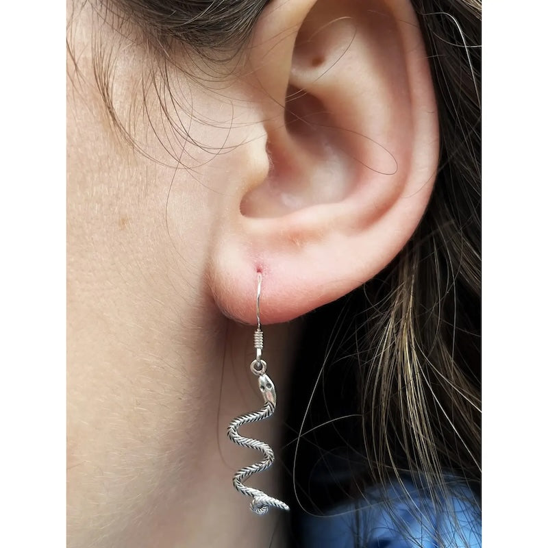 Snake Earrings with French Wire in Sterling Silver from semaki & bird at Pinch in Northampton, MA