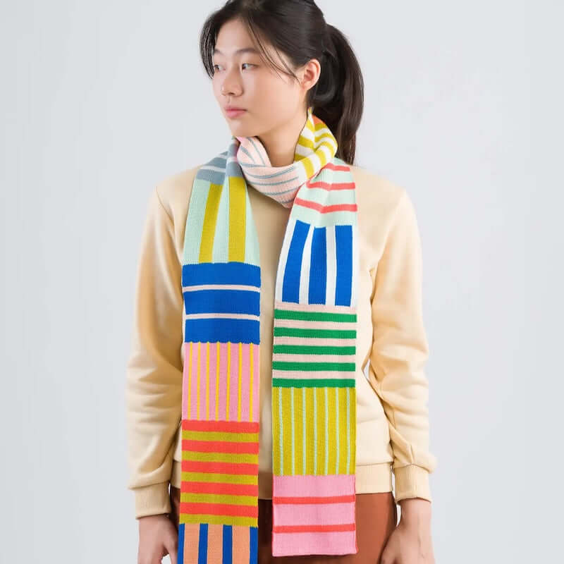 Patchwork Stripe Skinny Scarf in Rainbow from VERLOOP at Pinch in Northampton, MA