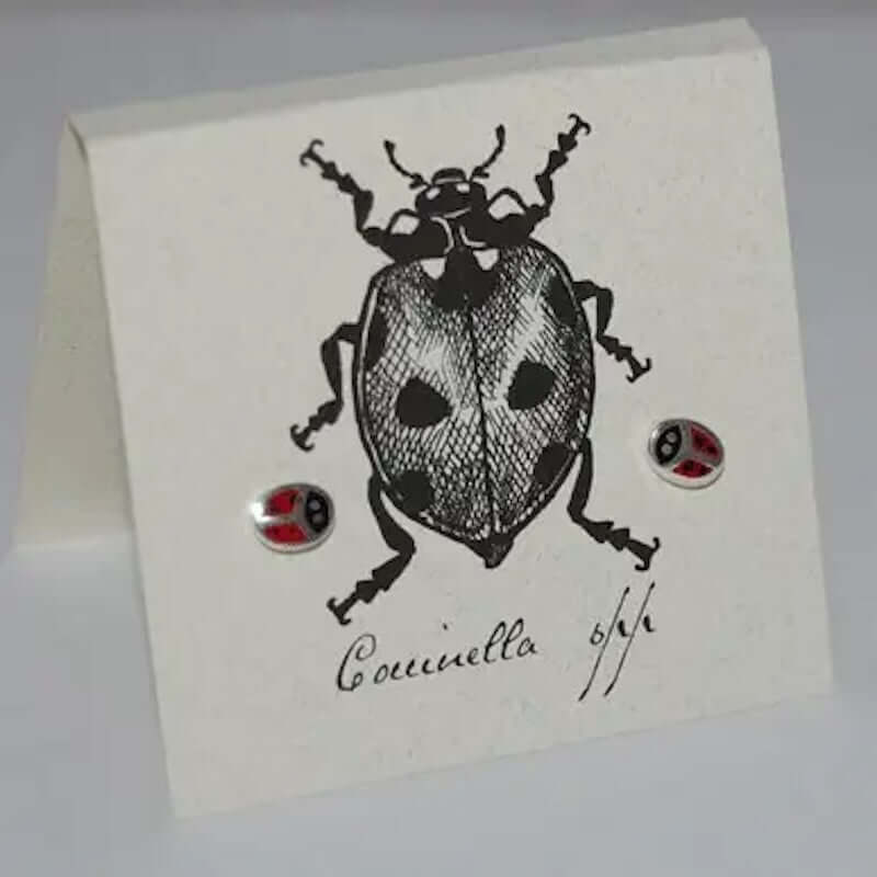 Ladybug Enamel Earrings in Sterling Silver at PINCH