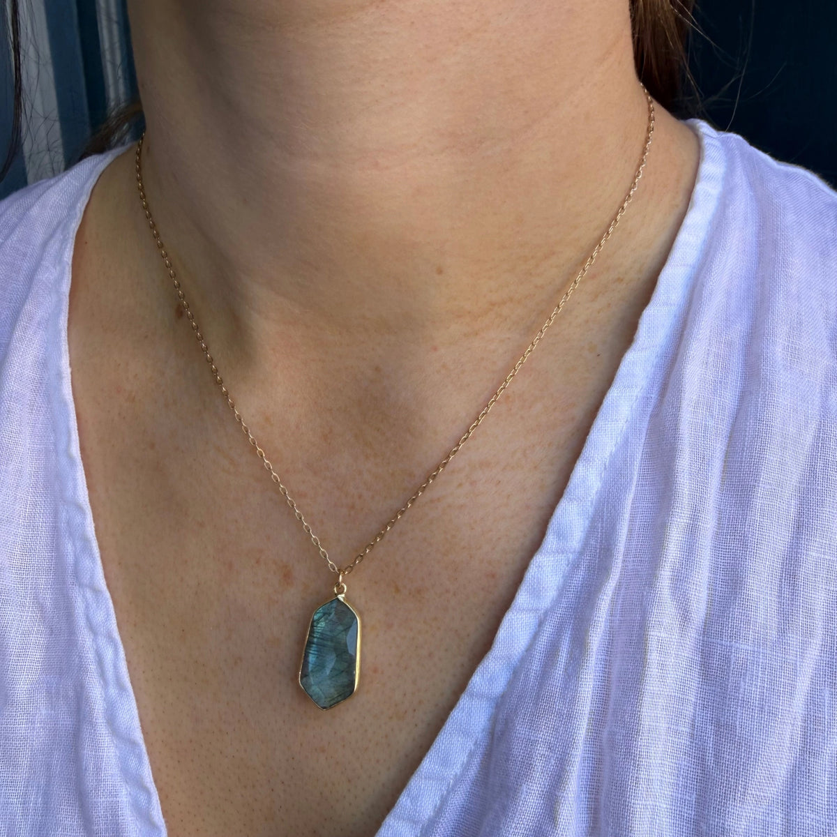 Labradorite Shield Necklace in Gold Vermeil