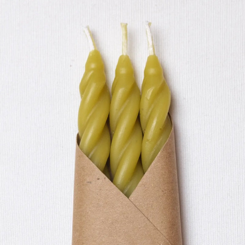 Chartreuse Beeswax Spiral Taper Candle from Cave Glow Studio at Pinch in Northampton, MA