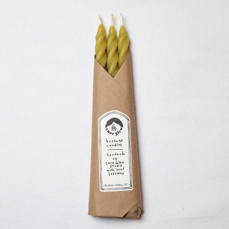 Chartreuse Beeswax Spiral Taper Candle from Cave Glow Studio at Pinch in Northampton, MA