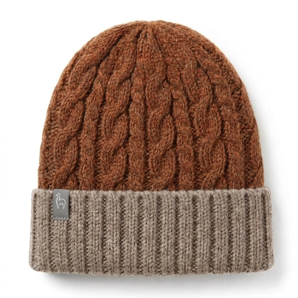 Alpaca Braided Beanie Hat in Sienna