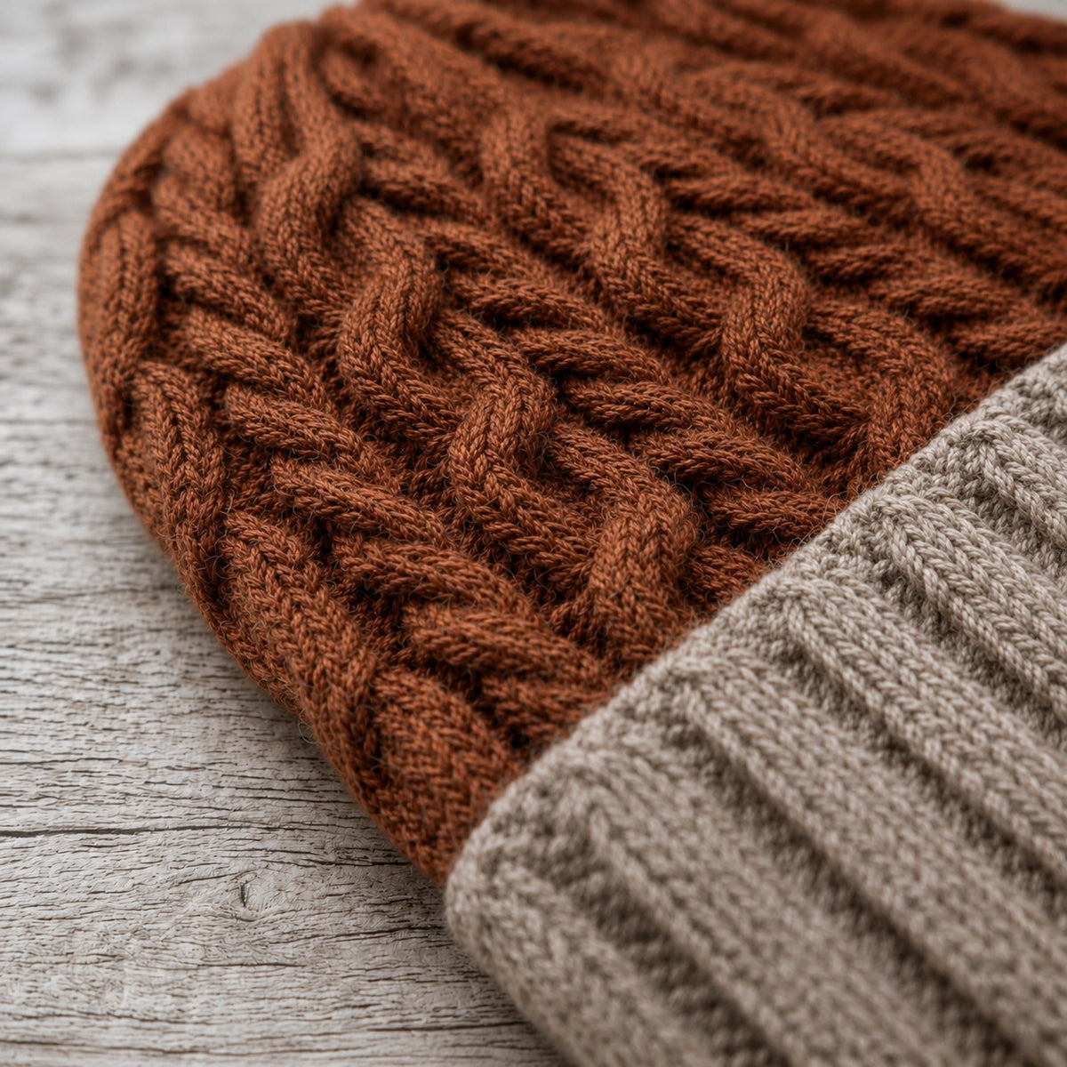 Alpaca Braided Beanie Hat in Sienna