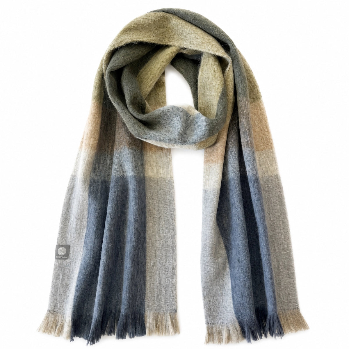 Alpaca Plaid Scarf in Olive