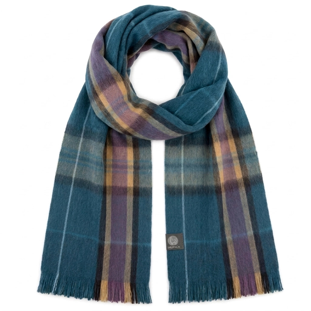 Alpaca Tartan Scarf in Abyss