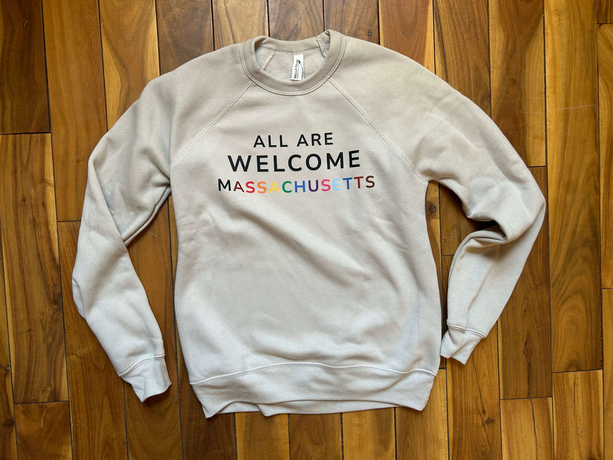All Are Welcome Massachusetts Sweatshirt in Heather Dust