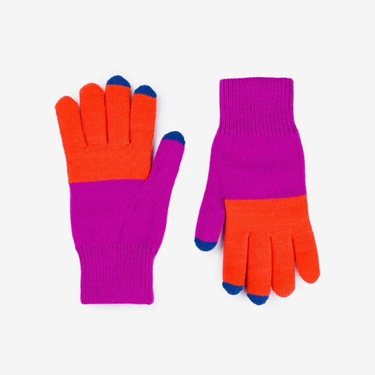Colorblock Knit Touchscreen Gloves in Poppy Magenta