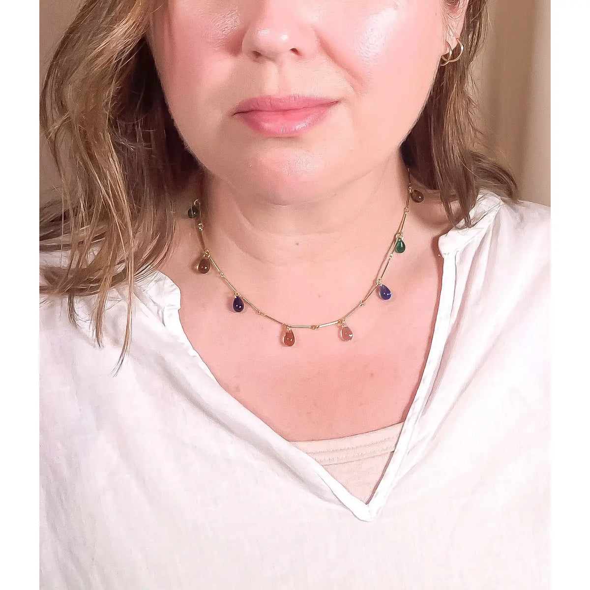 Multicolor Teardrop Fringe Necklace / Cool