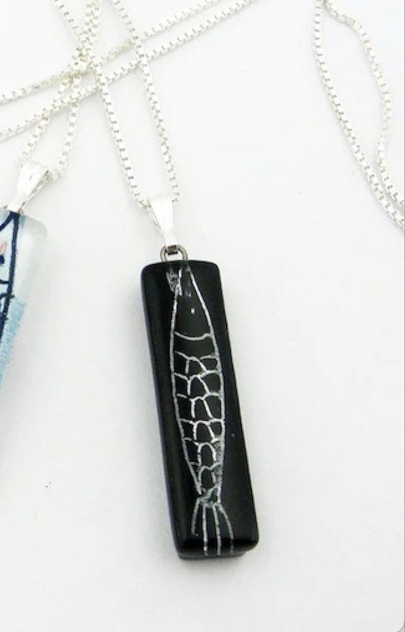 Pisces Large Charm Necklace in Black and Silver from Momo Glassworks at Pinch in Northampton, MA
