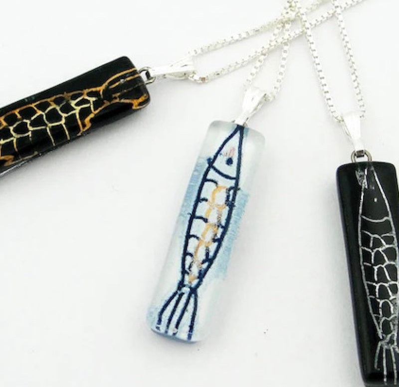 Pisces Large Charm Necklace in White and Blue from Momo Glassworks at Pinch in Northampton, MA