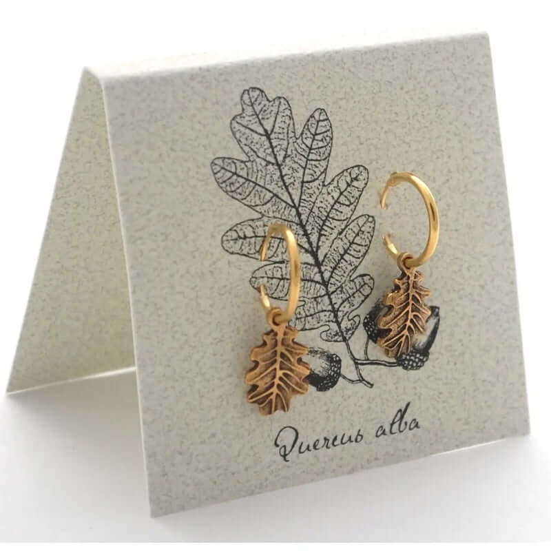Oak Leaf Hoop Earrings in Gold at PINCH