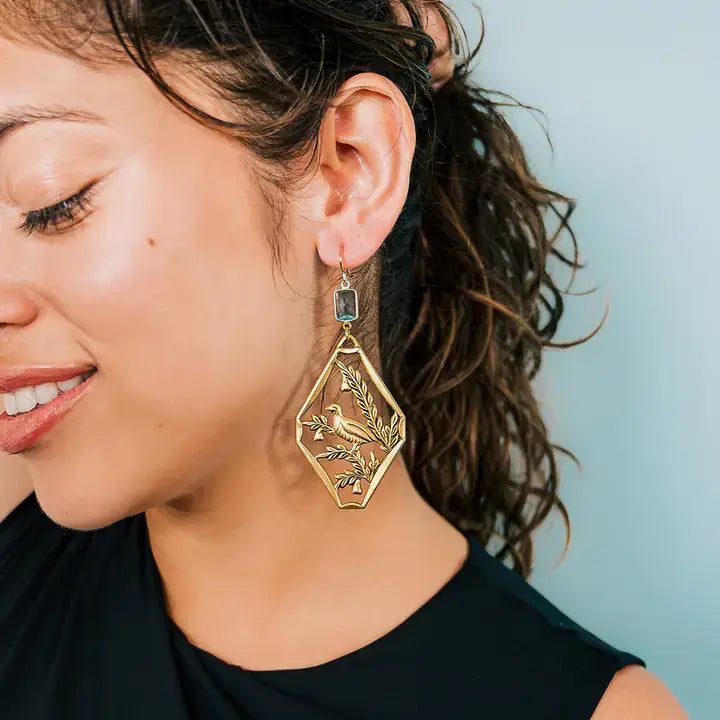 Labradorite, Pheasant and Fauna Earrings from Ornamental Things at Pinch in Northampton, MA