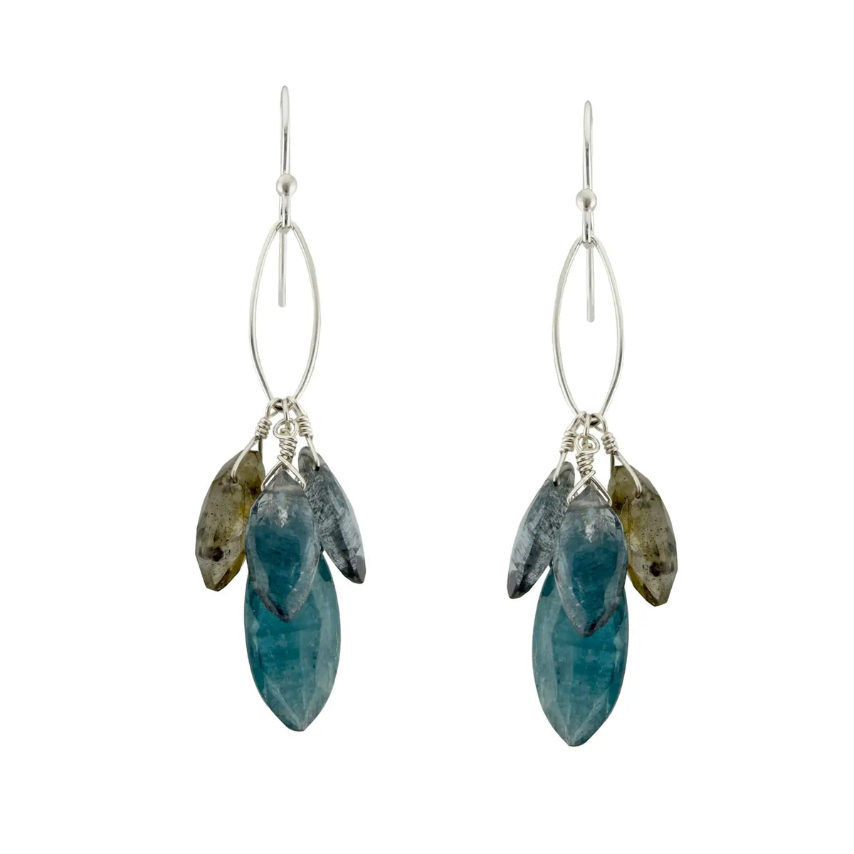 Moss Aqua and Kyanite Cluster Earrings Sterling Silver