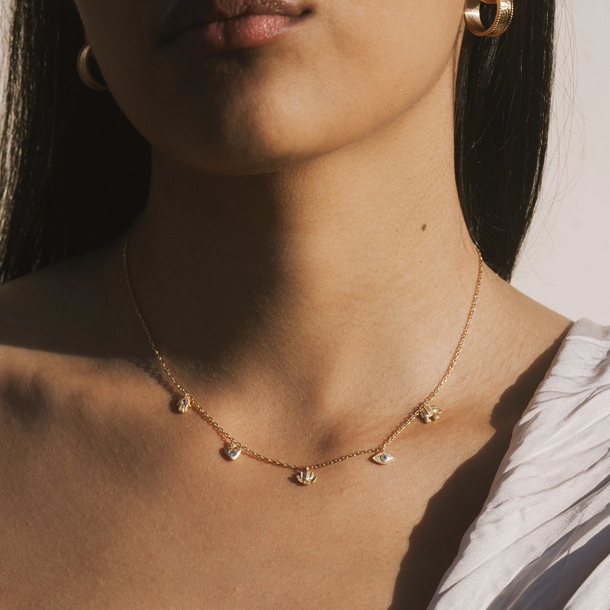 All Truths Charm Necklace 14" with White Topaz