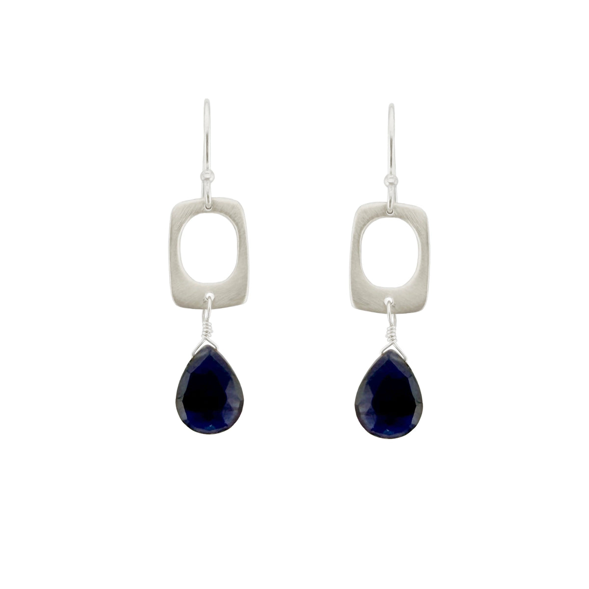 Small Rectangle Earrings in Sterling Silver with Lapis