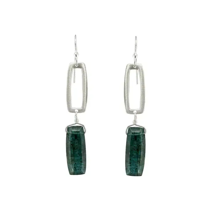 Sterling Rectangle Earrings with Blue Kyanite at PINCH