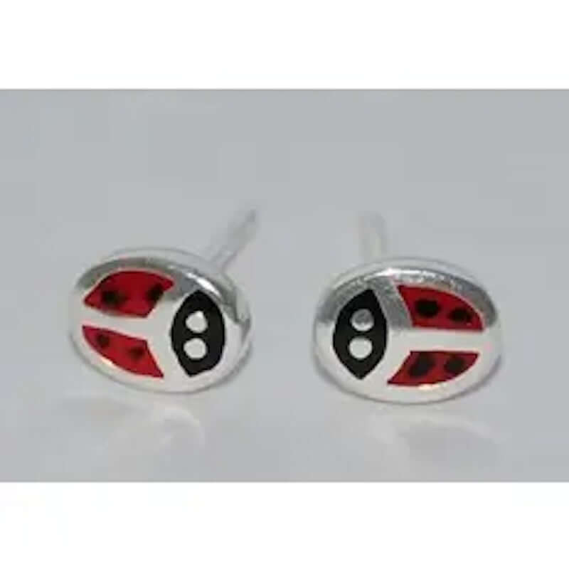 Ladybug Enamel Earrings in Sterling Silver at PINCH