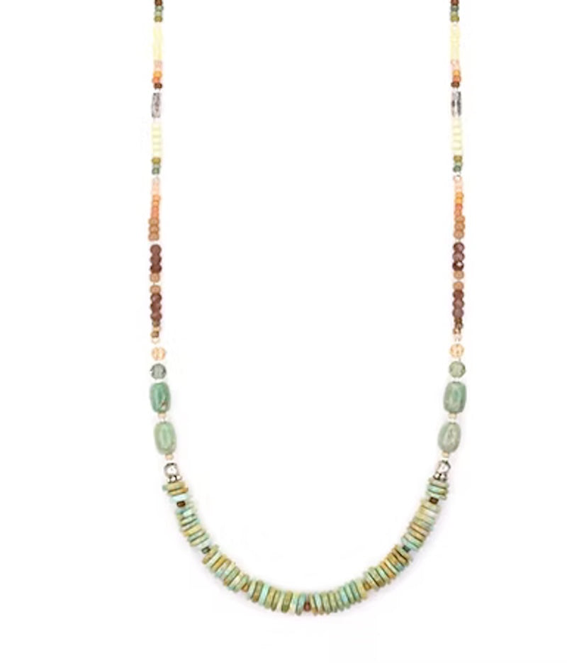 Sterling Silver Necklace with Turquoise, Apatite, and Brown Smokey Quartz