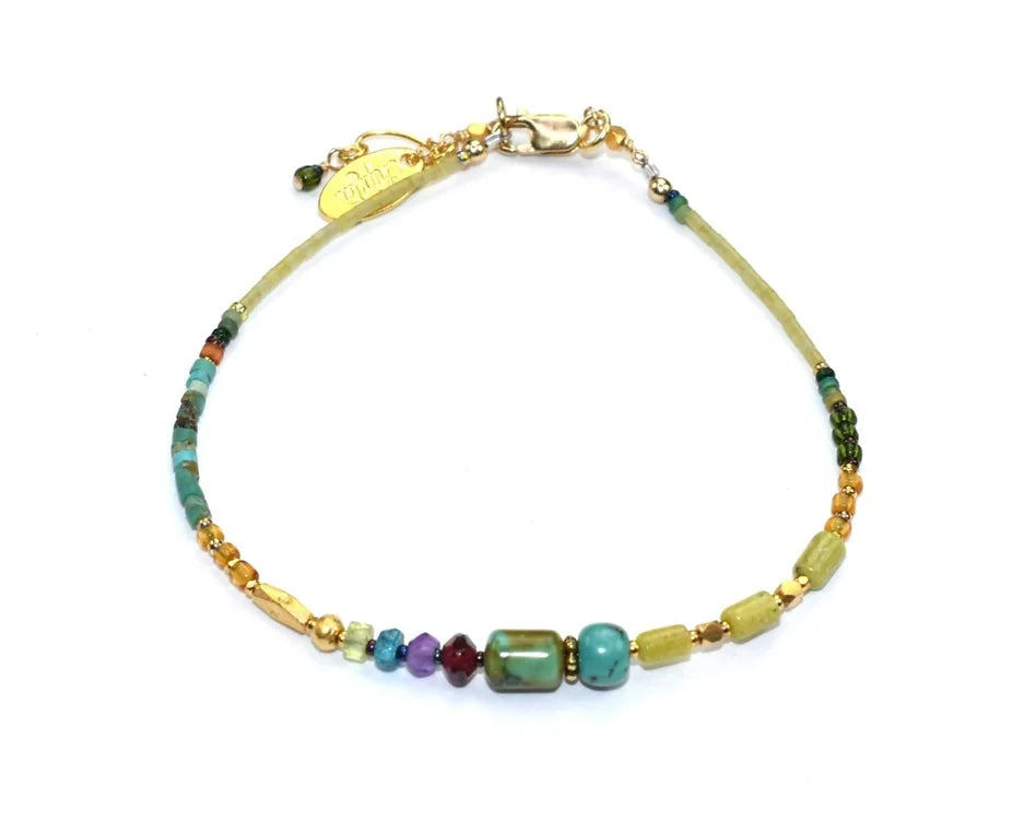 Turquoise, Serpentine, Garnet, & Iolite Gold Fill Bracelet from Chipita at Pinch in Northampton, MA