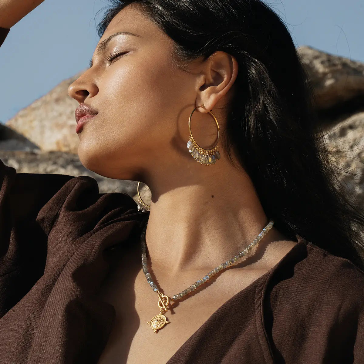 Labradorite Hoop Earrings