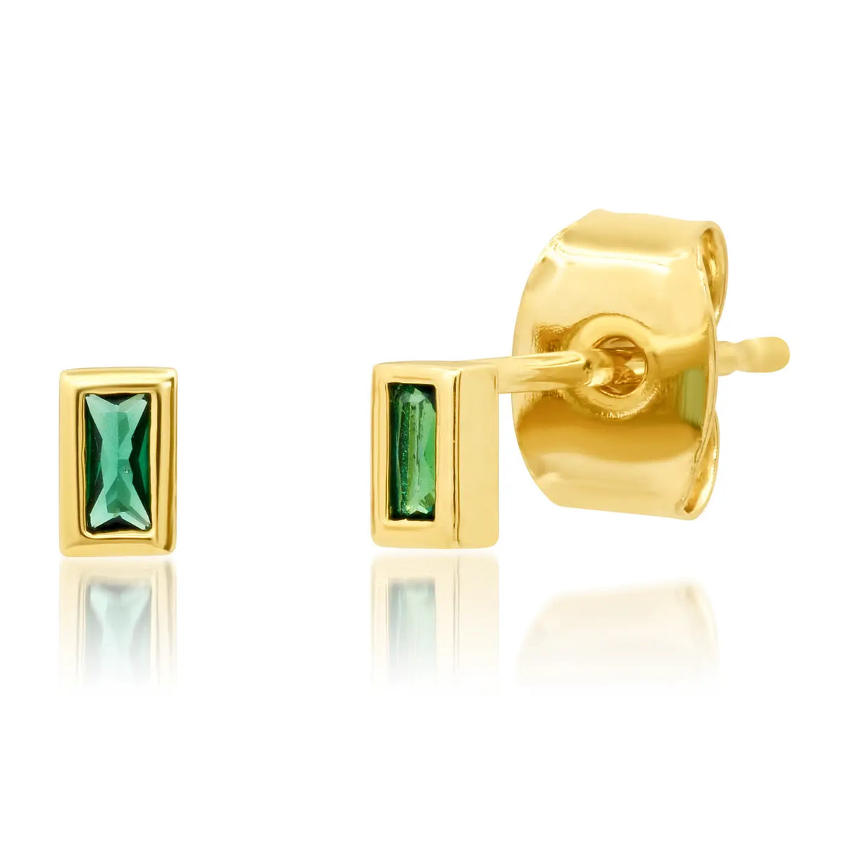 Gold Trim Emerald Stud Earrings
